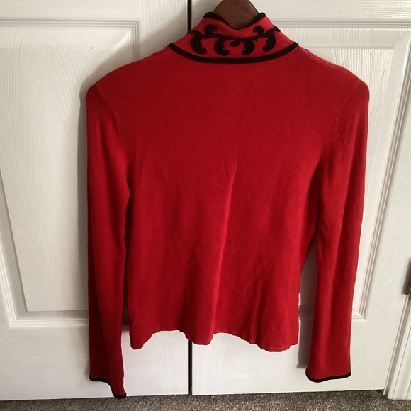 Ladies Victoria Costa Elegant Red with Blk Velvet Embroidered Zip Cardigan Sz M - Picture 5 of 9